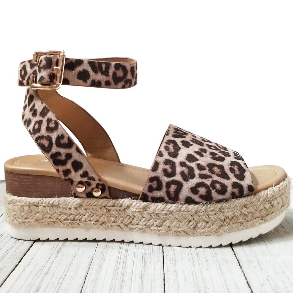 New Leopard Flatform Espadrille Platform Sandals